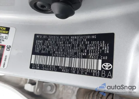 2016 Toyota Corolla Le from USA, damaged, VIN 5YFBURHE3GP545255